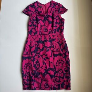 Talbots Vibrant Pink and Navy Midi‎ Dress